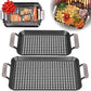 Camerons BBQ Grill Topper Grilling Pans (Set of 2)- Non-Stick Barbecue Trays w Stainless Steel Handles - Indoor Outdoor use for Barbecue & Smoked Meat, Vegetables & Seafood - Grill Essentials Gift Set