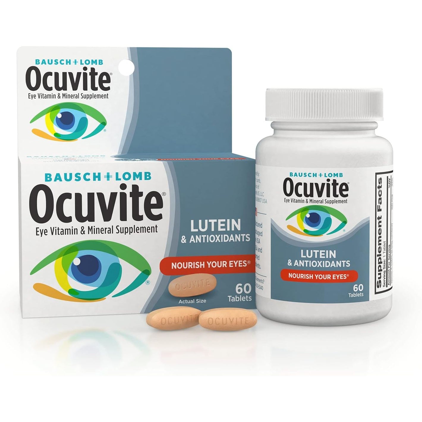 Ocuvite Eye Vitamin & Mineral Supplement, Lutein & Antioxidant Vitamins A, C & E, Zinc for Eye Health & Support, Vitamins for Eyes, 60 Tablets