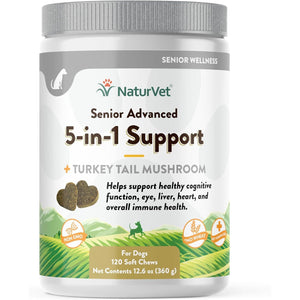 NaturVet Senior Advanced 5-in-1 Support Dog Supplement – Helps Support Immune System, Heart, Liver, Cognitive Function, Eye Health – Includes Ginkgo Biloba, Lutein – 120 Ct.