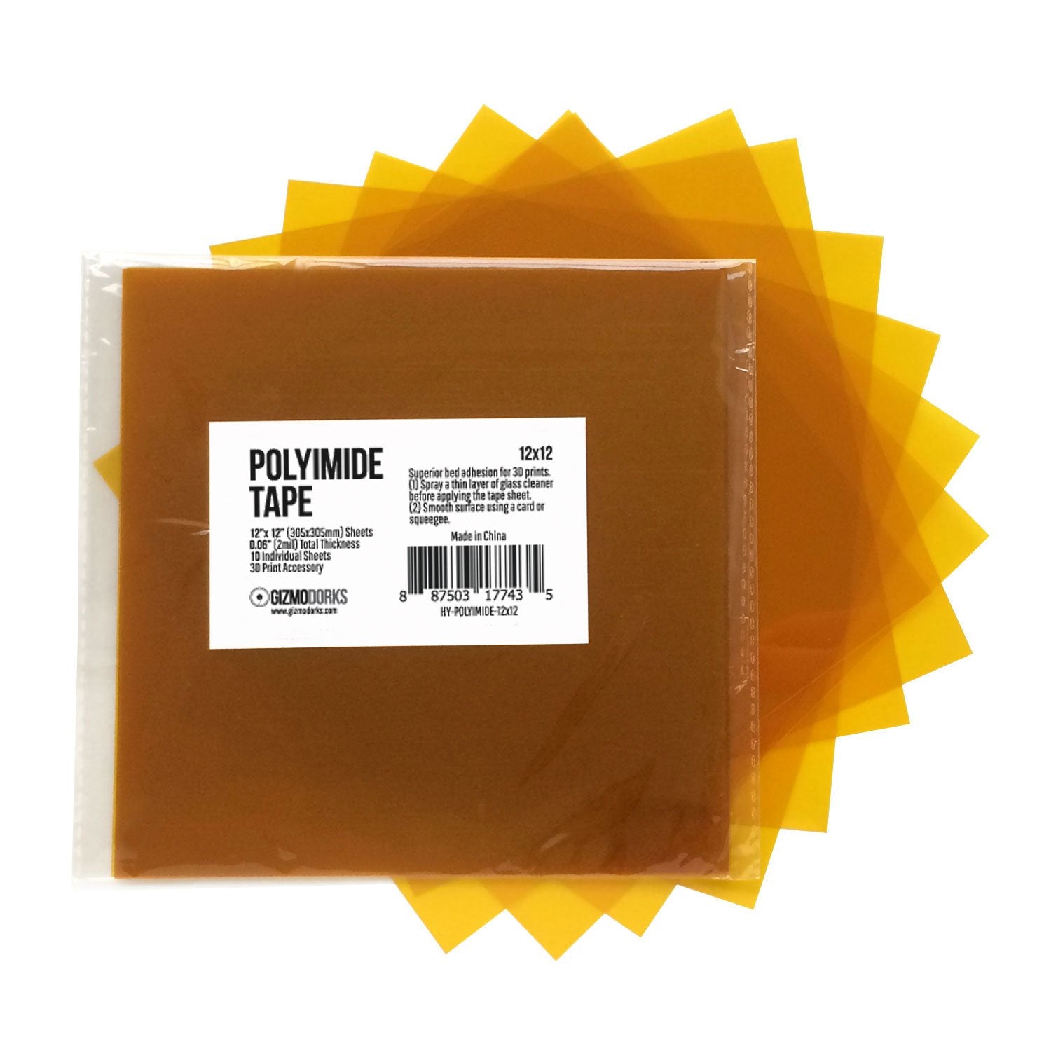 Buy now Gizmo Dorks Kapton Tape (Polyimide) for 3D Printers and Printing, 12 x 12 inches, 10 Sheets per Pack Default at indiglob india