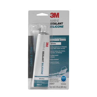 3M Marine Grade Silicone Sealant, 08019, For Boats and RVs, Above the Waterline Interior/Exterior Sealing, Clear, 3 fl oz Tube