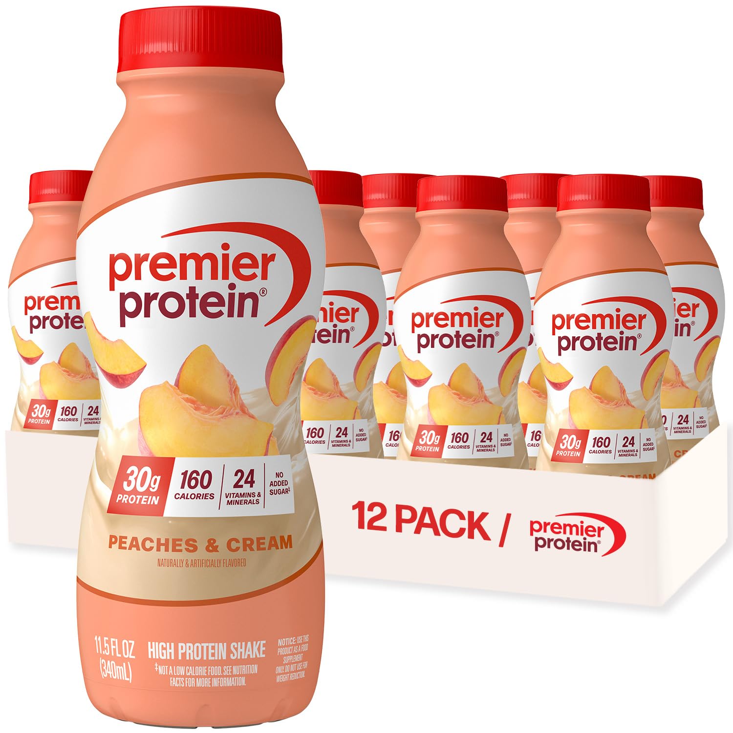Buy now Premier Protein Shake, Peaches & Cream, 30g Protein, No Added Sugar, 24 Vitamins & Minerals to Support Immune Health, 11.5 fl oz, 12 Pack (Packaging May Vary) at indiglob india