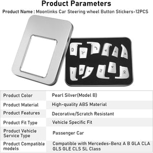 Moonlinks Steering Wheel Button Covers Trim Stickers Compatible with Mercedes Benz A B GLA CLA GLS GLE CLS SL Class,Steering Wheel Button lnner Decoration Sticker 12PCS,Chromed-Silver(Model B)