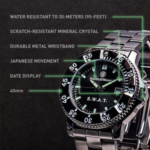 Buy now Smith & Wesson Men's S.W.A.T. Watch, 3ATM, Stainless Steel Caseback, Glowing Hands, Back Glow, Tactical Watch, Precision Quart, Scratch Resistant, 40mm, Christmas Gift at indiglob india