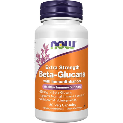 NOW Foods Supplements, Beta-Glucans with ImmunEnhancer™ with Larch Arabinogalactan, Extra Strength, 60 Veg Capsules