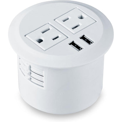 Kungfuking Desktop Power Grommet Power Outlet Socket Desk Data Center 2 Outlet with 2 USB Ports with 10 FT Extension Cord Black