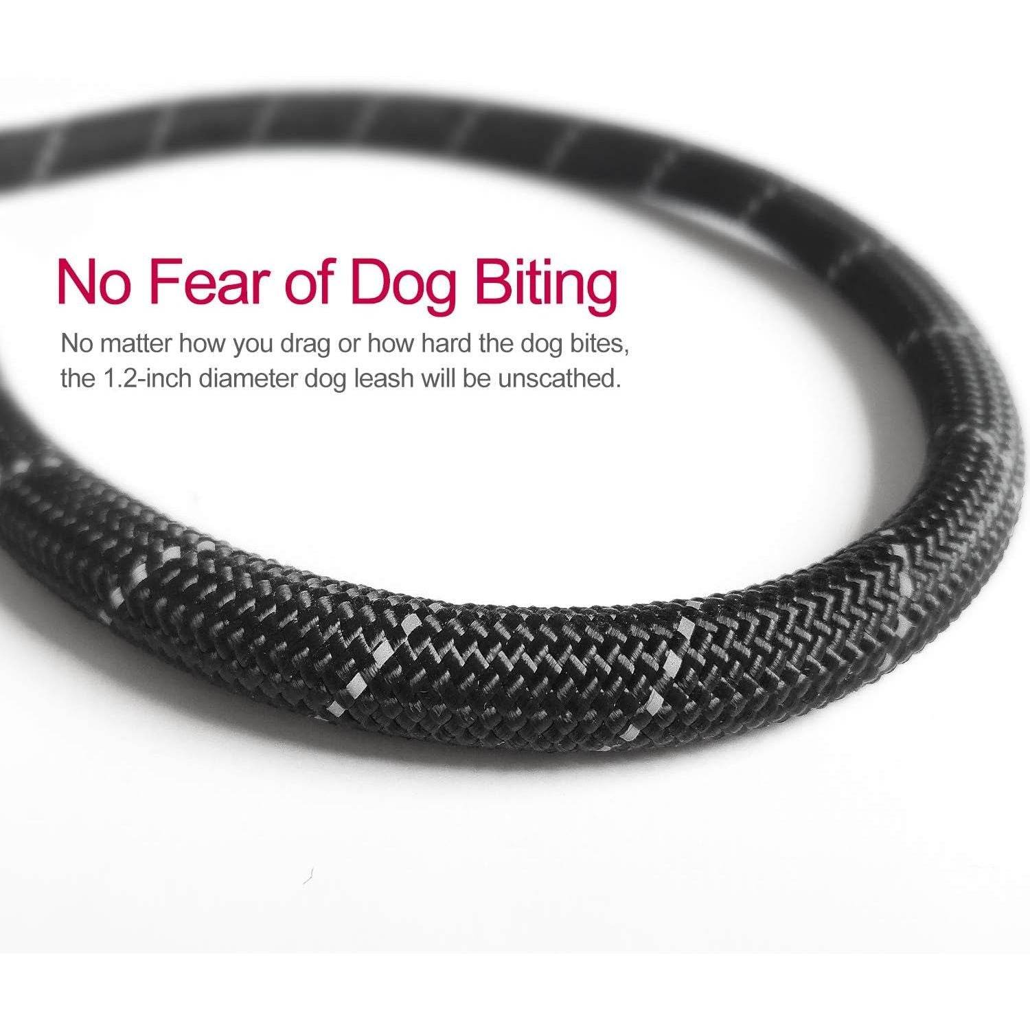 10 FT Strong Dog Leash Extra Heavy Duty Rock Climbing Rope Comfortable Padded Handle Highly Reflective Threads for Small Medium Large Dogs, 1/2 inch Diameter (Black Black) - My Store