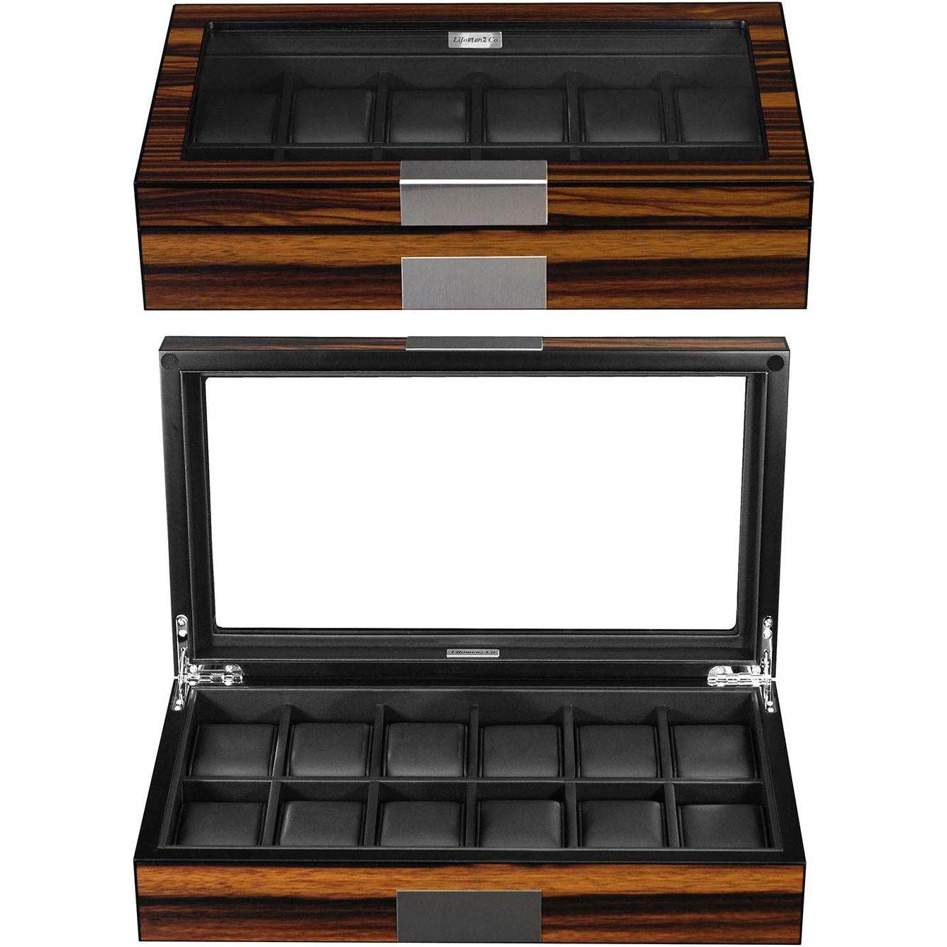 12 Watch Box for Men Watch Display Case Wood Luxury Watch Box with Large Glass Window,Watch Organizer Box with Ultra Smooth PU Leather Interior - My Store