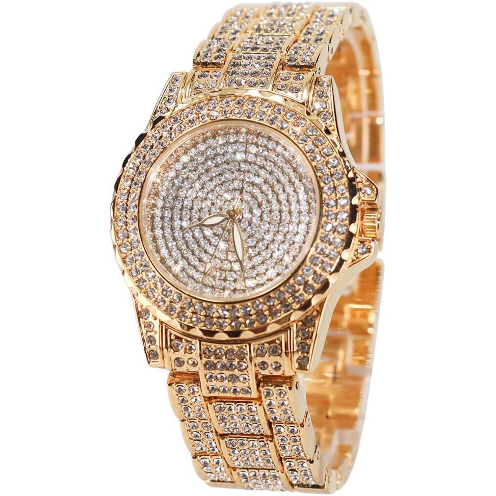 Smalody Round Luxury Women Watch Crystal Rhinestone Diamond Watches Stainless Steel Wristwatch Iced Out Watch with Japan Quartz Movement for Women | Simulated Lab Diamonds