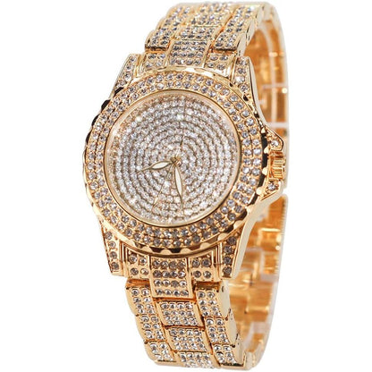 Smalody Round Luxury Women Watch Crystal Rhinestone Diamond Watches Stainless Steel Wristwatch Iced Out Watch with Japan Quartz Movement for Women | Simulated Lab Diamonds