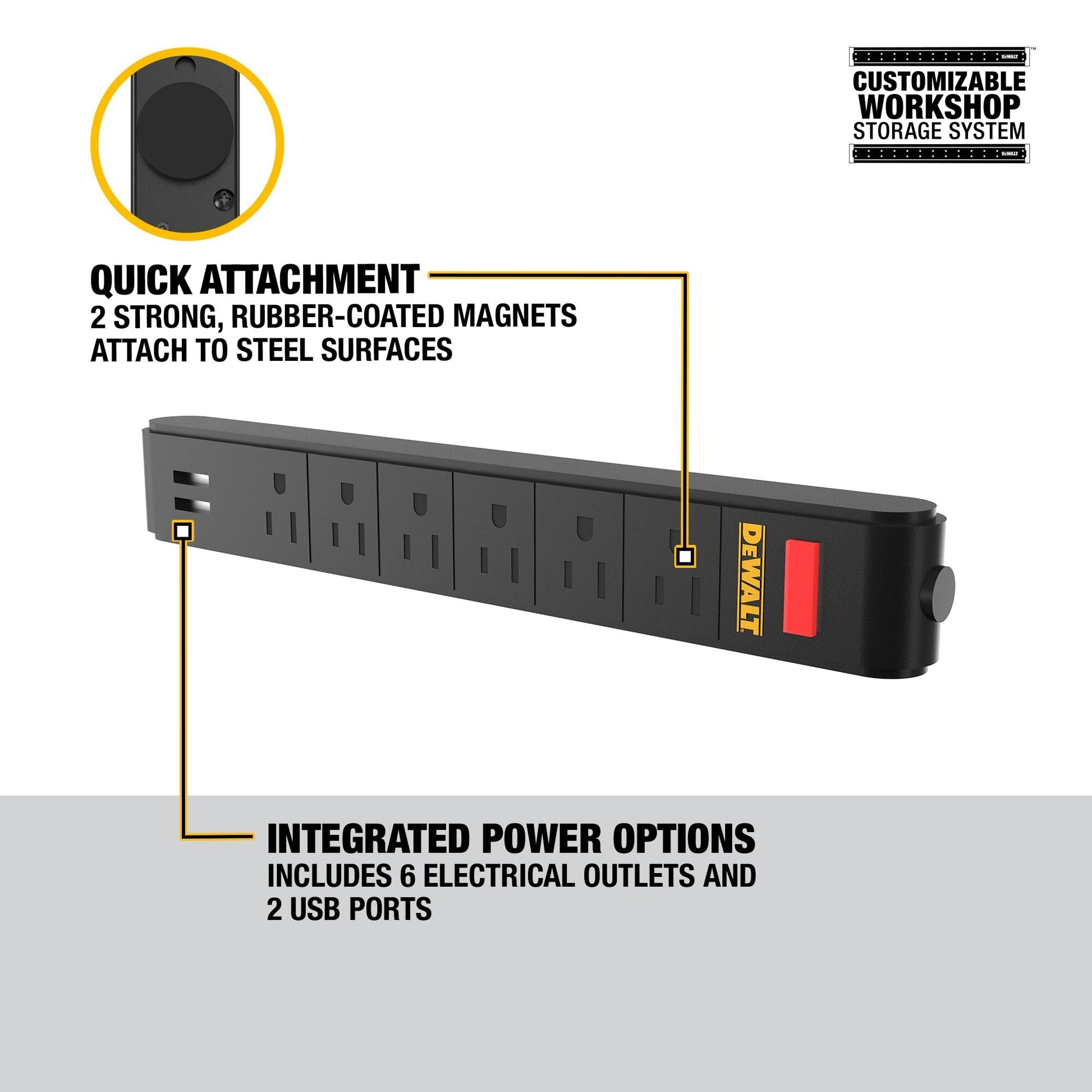 Buy now DEWALT Magnetic Power Strip with 6 Power Outlets, DEWALT Workshop Storage System Compatible (DWST82693) at indiglob india
