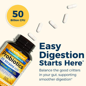 NewRhythm Probiotics 50 Billion CFU 20 Strains, 60 Veggie Capsules, Targeted Release Technology, Stomach Acid Resistant, No Need for Refrigeration, Non-GMO, Gluten Free