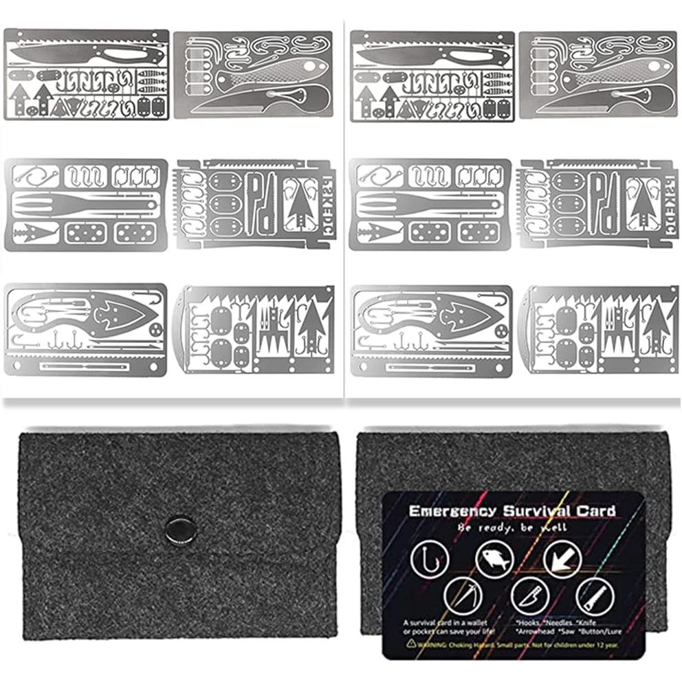 PSKOOK 12 Pcs Survival Multitool Card Emergency Camping Tool EDC Kit in Your Wallet Outdoor Hunting Fishing Hiking Gear