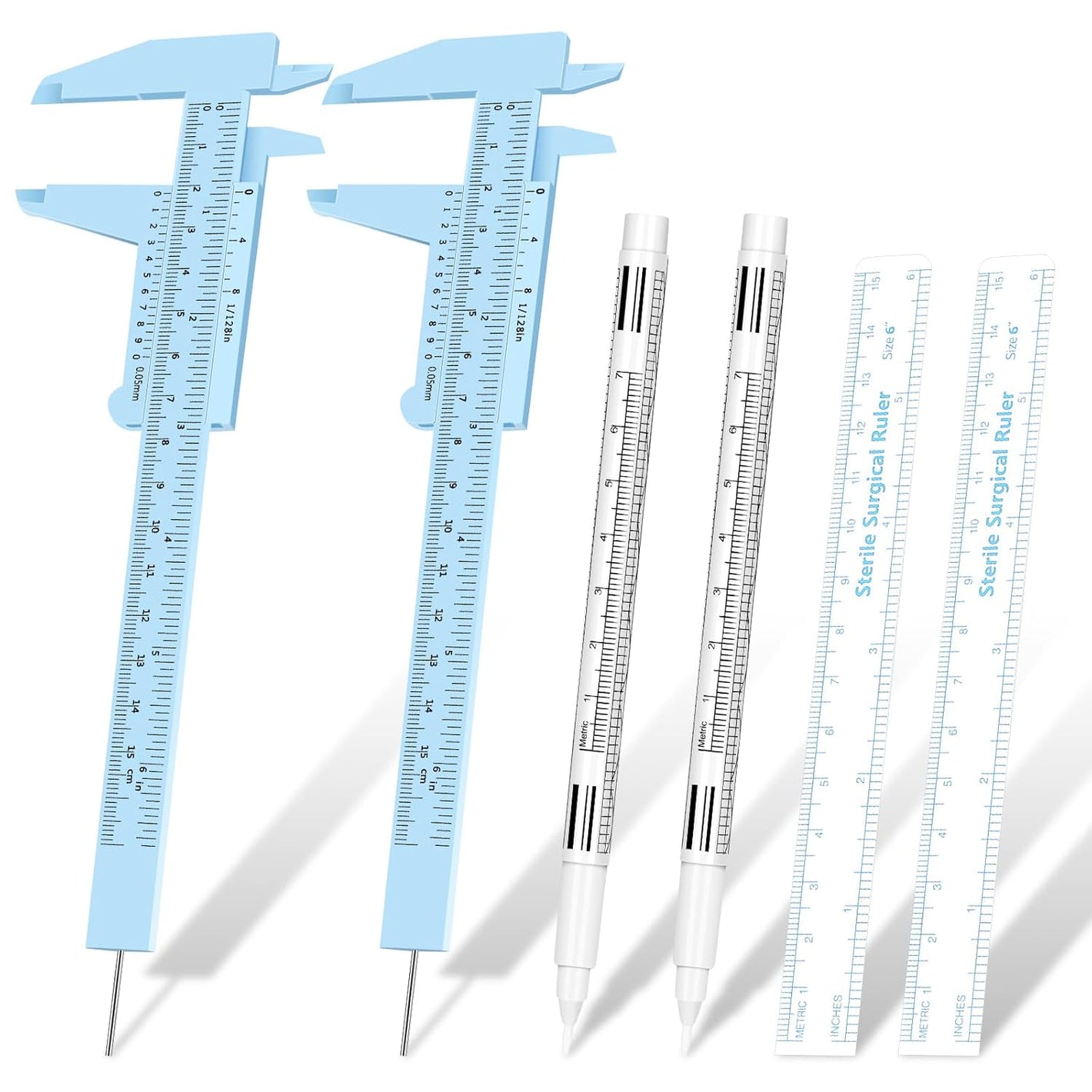 Teling 6 Pieces Eyebrow Tools Eyebrow Measuring Ruler Microblading White Marker Pen with Paper Ruler Skin Marker Permanent Makeup Position Mark Tools for Lips Skin