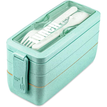 Iteryn Bento Box Lunch Box, 3-In-1 Compartment Containers - Wheat Straw, Leakproof Stackable Bento Lunch Box Meal Prep