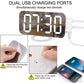 SZELAM Digital Clock Large Display, LED Electric Alarm Clocks Mirror Surface for Makeup with Diming Mode, 3 Levels Brightness, Dual USB Ports Modern Decoration for Home Bedroom Decor-White (001)