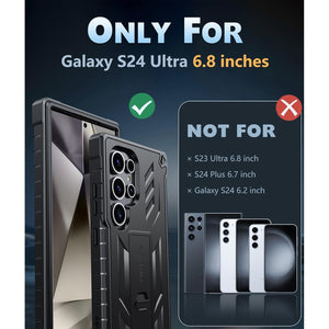 FNTCASE for Samsung Galaxy S24-Ultra Case: Military Grade Drop Proof Protection Cases with Kickstand | Shockproof Rugged Hard Phonecase Heavy Duty Matte Textured Protective Cover - 6.8 Inch Black