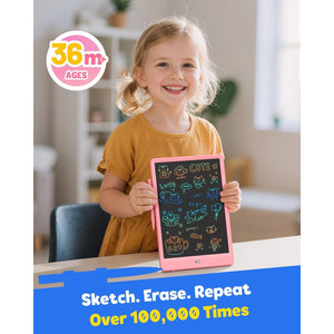 TEKFUN LCD Writing Tablet Doodle Board, 10inch Colorful Drawing Pad for Kids, Mess Free Coloring for Toddlers, Toys Gifts for 3 4 5 6 7 8 Year Old Girls Boys (Pink)