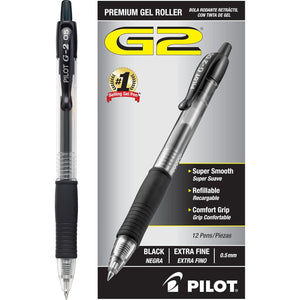 Pilot G2 Premium Gel Roller Pens, Extra Fine Point 0.5 mm, Gel Pens Black Ink, Pack of 12 - Ideal for School, Journaling & Office Writing
