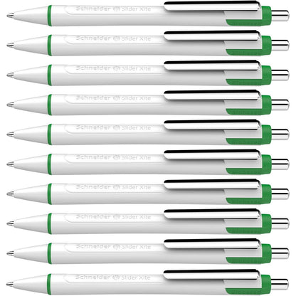 Schneider Slider Xite XB (Extra Broad) Ballpoint Pen, Refillable + Retractable, 1.4 mm, White Barrel w/Blue Accents, Blue Ink, Box of 10 Pens (133203)