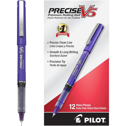 Pilot Precise V5 Rollerball Pens, Extra Fine Point 0.5 mm Blue Pens, Blue, Pack of 12 - Ideal for School, Journaling & Office Writing
