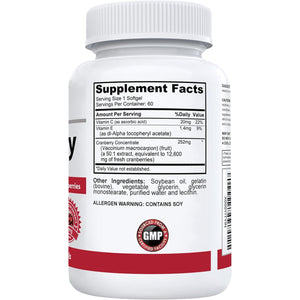 Nutracraft #1 Cranberry Extract Supplement for Bladder & Urinary Tract Support | 12,600 mg of Fresh Cranberries, Vitamin C & E and Polyphenols | Lab Tested & Easy to Swallow | 60 Softgels