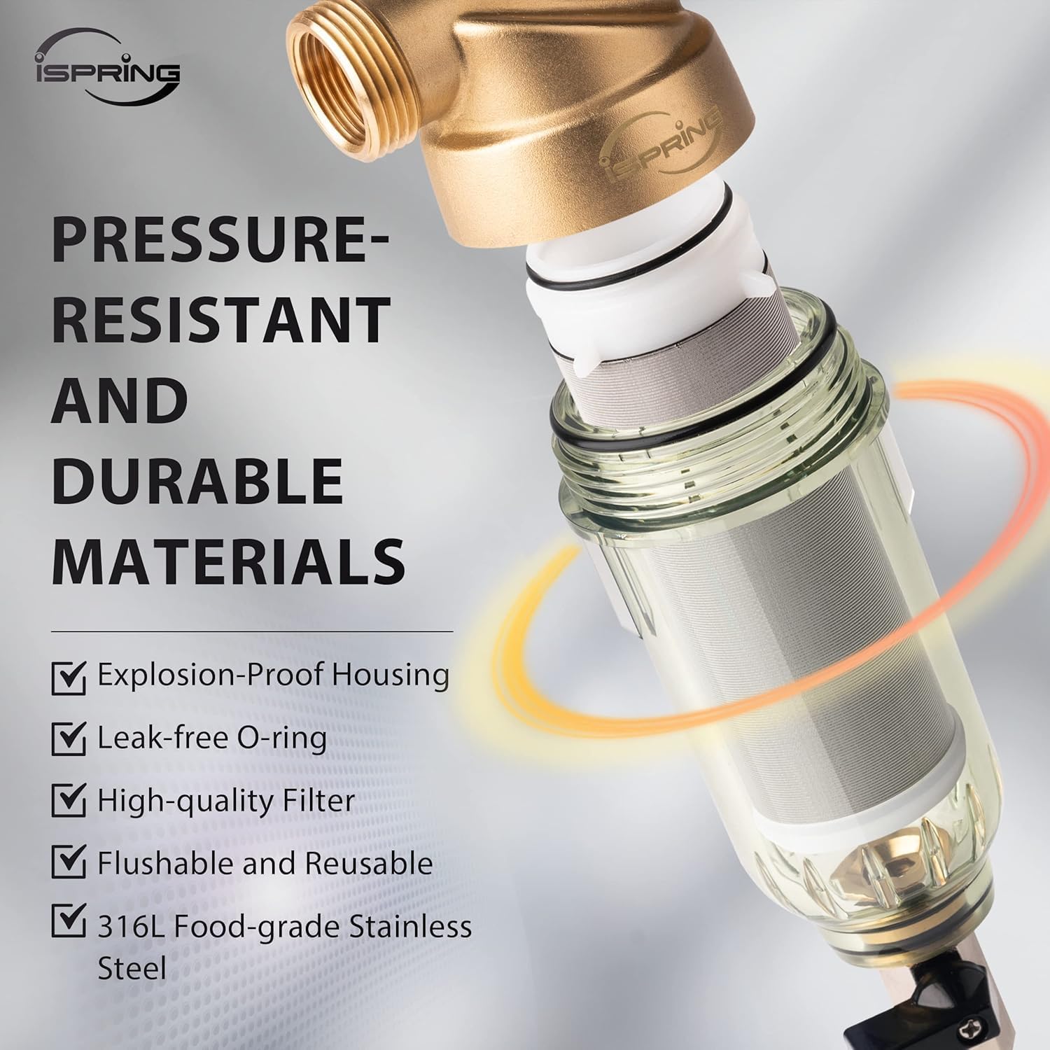 Buy now iSpring WSP-50 Reusable Whole House Spin Down Sediment Water Filter, 50 Micron Flushable Prefilter Filtration, 1" MNPT + 3/4" FNPT, Lead-Free Brass at indiglob india