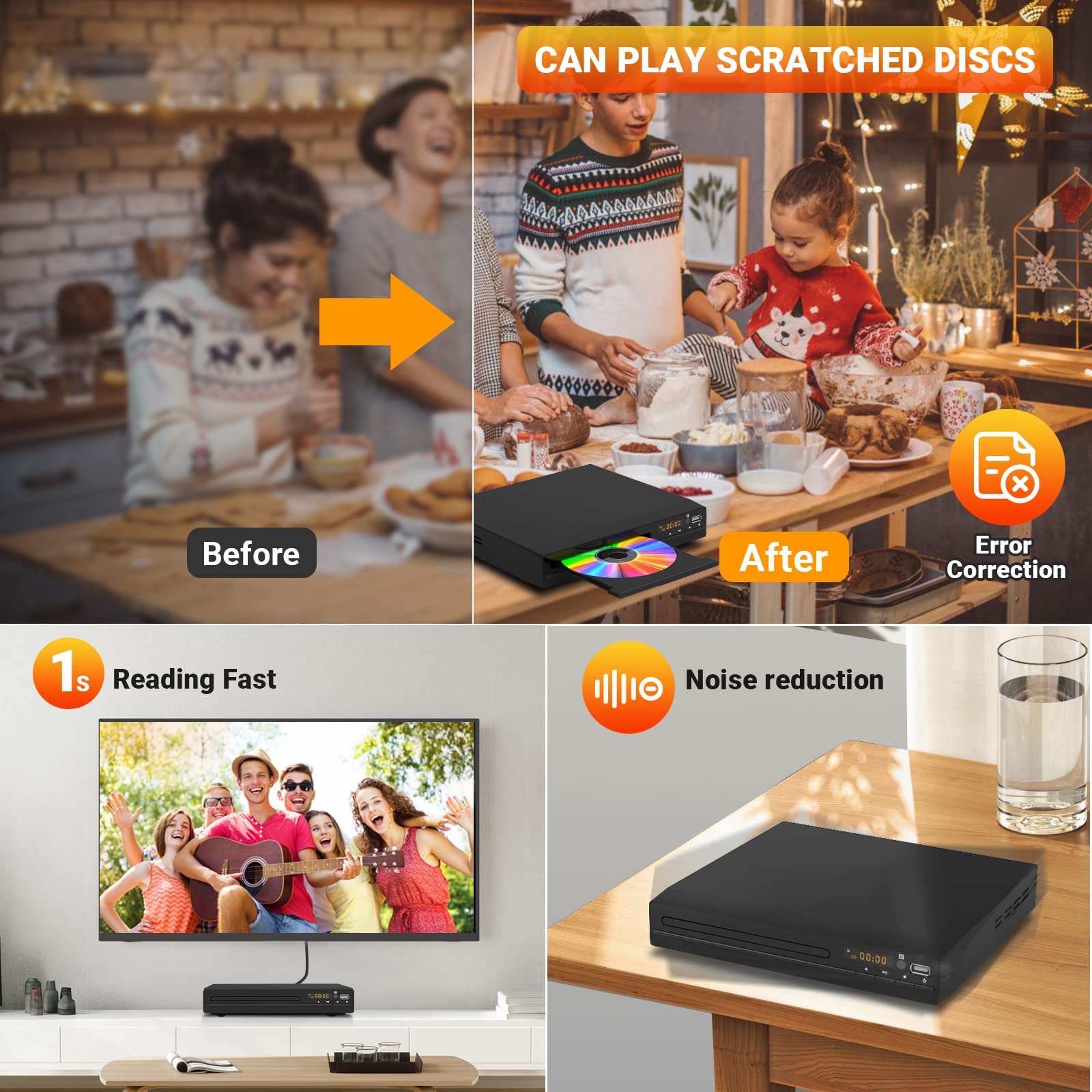 Buy now DVD Player, HDMI Region Free DVD Players for Smart TV, 1080P Upscaling, USB Input, HDMI/RCA Output Cable Included, Breakpoint Memory, Built-in PAL/NTSC, CD Players for Home at indiglob india
