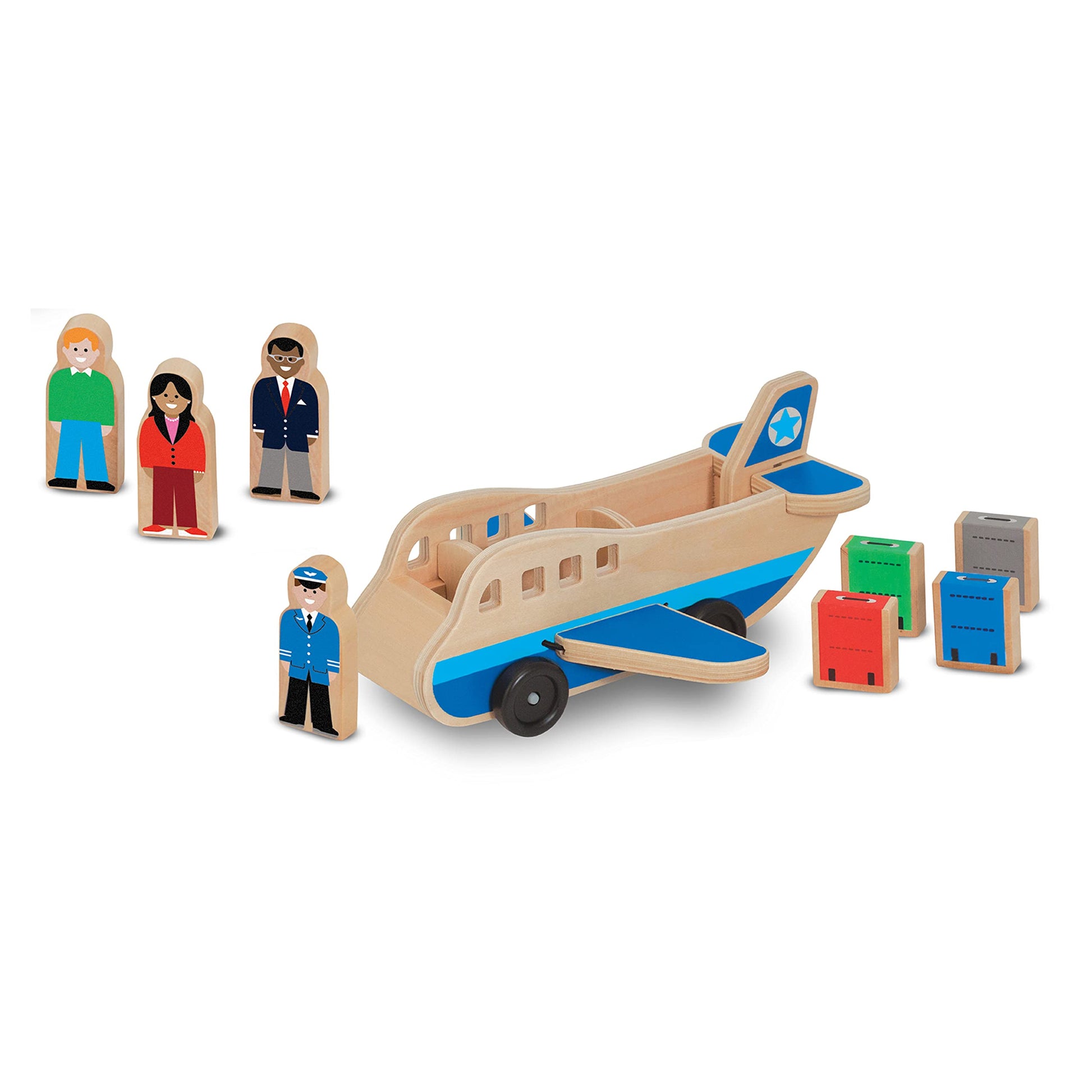 Buy now Melissa & Doug Wooden Airplane Play Set with 4 Play Figures and 4 Suitcases at indiglob india