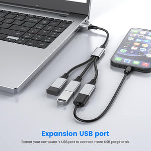 MOGOOD 3 in 1 USB Splitter Cable, Portable USB 2.0 Hub for Charging, Data Transfer, Laptop, Mac