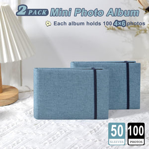 2PACK 4x6 Photo Album, 4x6 100 Pockets Linen Cover Photobook Small Capacity Pictures Book Easy to Classify and Portable for Wedding Family Baby Vacation (Blue)