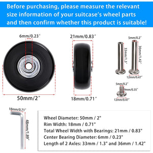 OwnMy 50mm x 18mm Set of 4 Luggage Suitcase Replacement Wheels, Rubber Swivel Caster Wheels Bearings Repair Kits (Black)