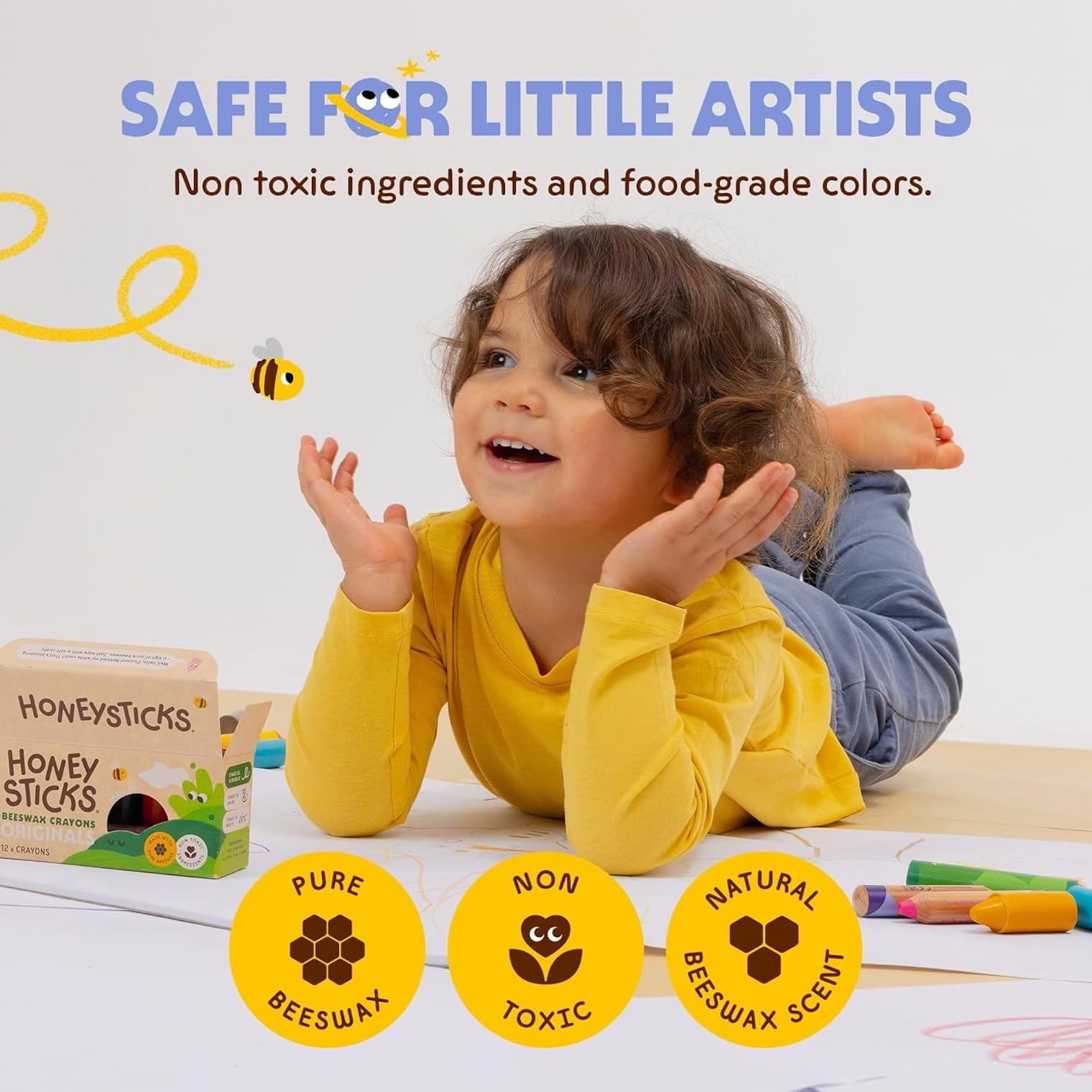 Buy now Honeysticks 100% Pure Beeswax Crayons (12 Pack) - Non Toxic Crayons for Toddlers 1-3, Safe for Baby from 1 Year Old Plus, Handmade with Natural Beeswax and Food-Grade Colors, Eco Friendly at indiglob india