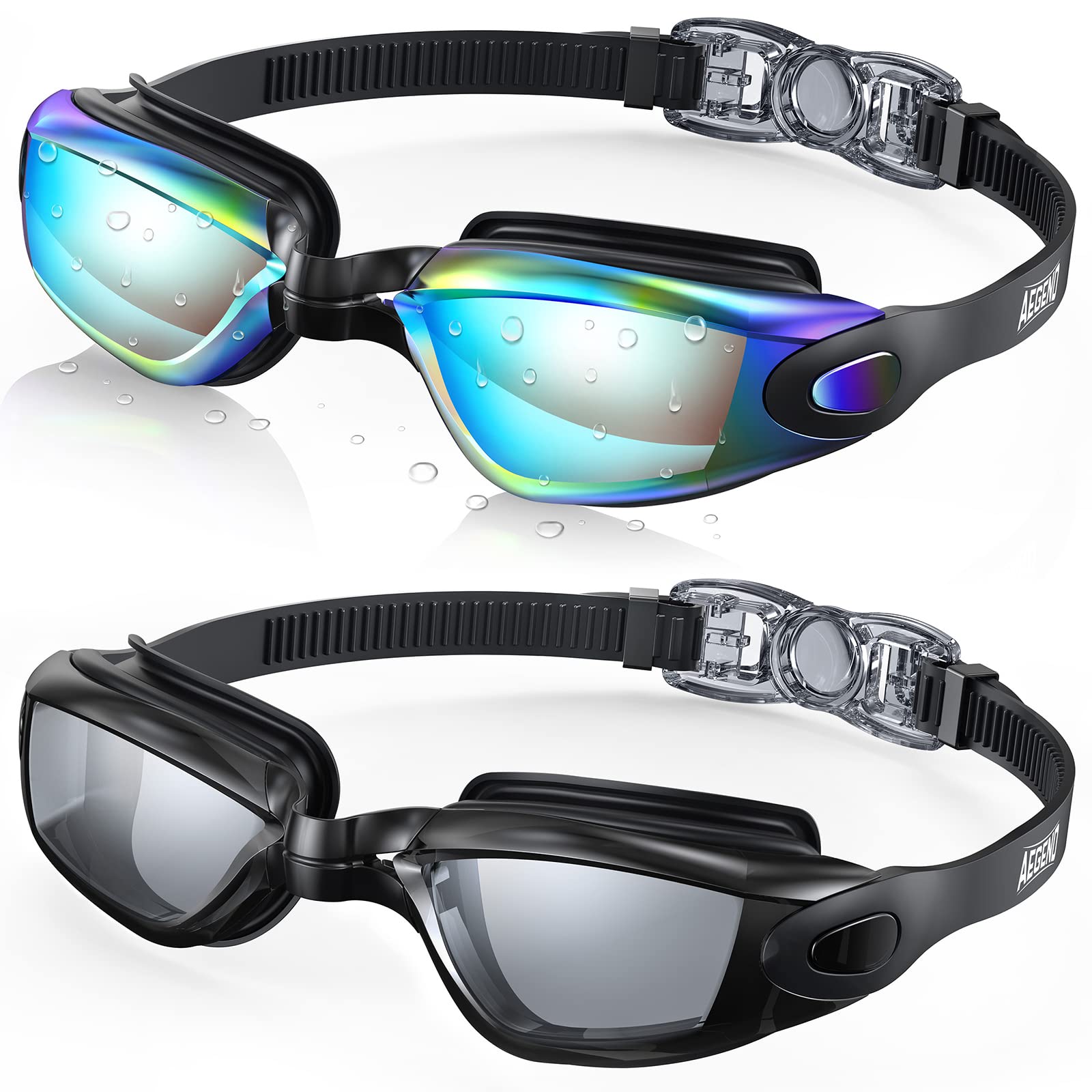 Buy now Aegend Swim Goggles, 2 Pack Swimming Goggles No Leaking Adult Men Women Youth Aqua & Clear Black at indiglob india