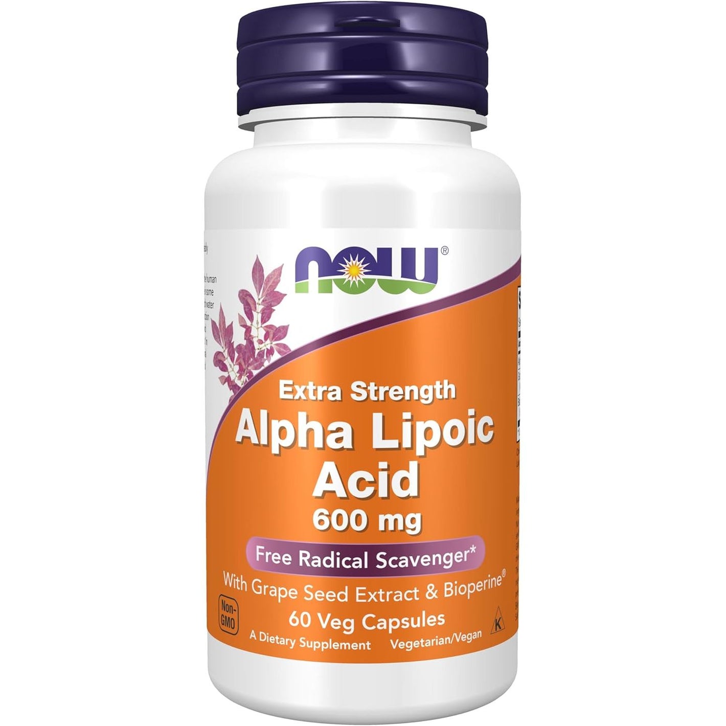 NOW Foods Supplements, Alpha Lipoic Acid 600 mg with Grape Seed Extract & Bioperine®, Extra Strength, 60 Count (Pack of 1)