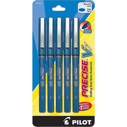 Pilot, Precise V7, Capped Liquid Ink Rollerball Pens, Fine Point 0.7 mm, Blue Ink Pens, Pack of 5 - Ideal for School, Journaling & Office Writing