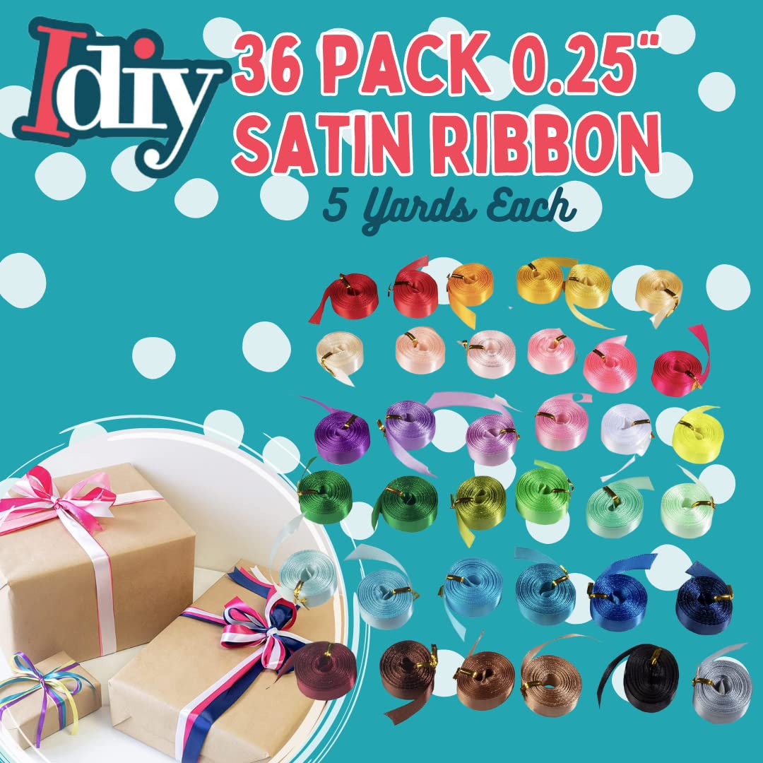 Buy now Satin Ribbon 36 Pack (1/4", 5 Yards Each) No Wire, DIY Arts & Crafts, Gift Wrapping Baskets, Wedding Decor, Sewing Projects, Party Favor Embellishment, Hair Bows, Floral, Baby Showers, Holiday Wreath at indiglob india