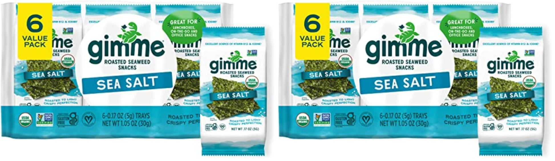 Buy now Gimme Seaweed Organic Premium Roasted Seaweed Snacks, Sea Salt, 6 Count, Keto, Vegan, Gluten-Free, Great Source of Omega3s and Iodine, Healthy On-The-Go Snack for Kids and Adults at indiglob india