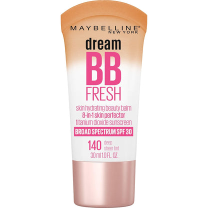 Maybelline Dream Fresh Skin Hydrating BB cream, 8-in-1 Skin Perfecting Beauty Balm with Broad Spectrum SPF 30, Sheer Tint Coverage, Oil-Free, Medium, 1 Fl Oz