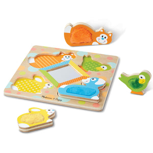 Buy now Melissa & Doug First Play Peek-a-Boo Pets Wooden Touch and Feel Puzzle with Mirror Mirror Toy for Babies and Toddlers, Sensory Toy Puzzle at indiglob india