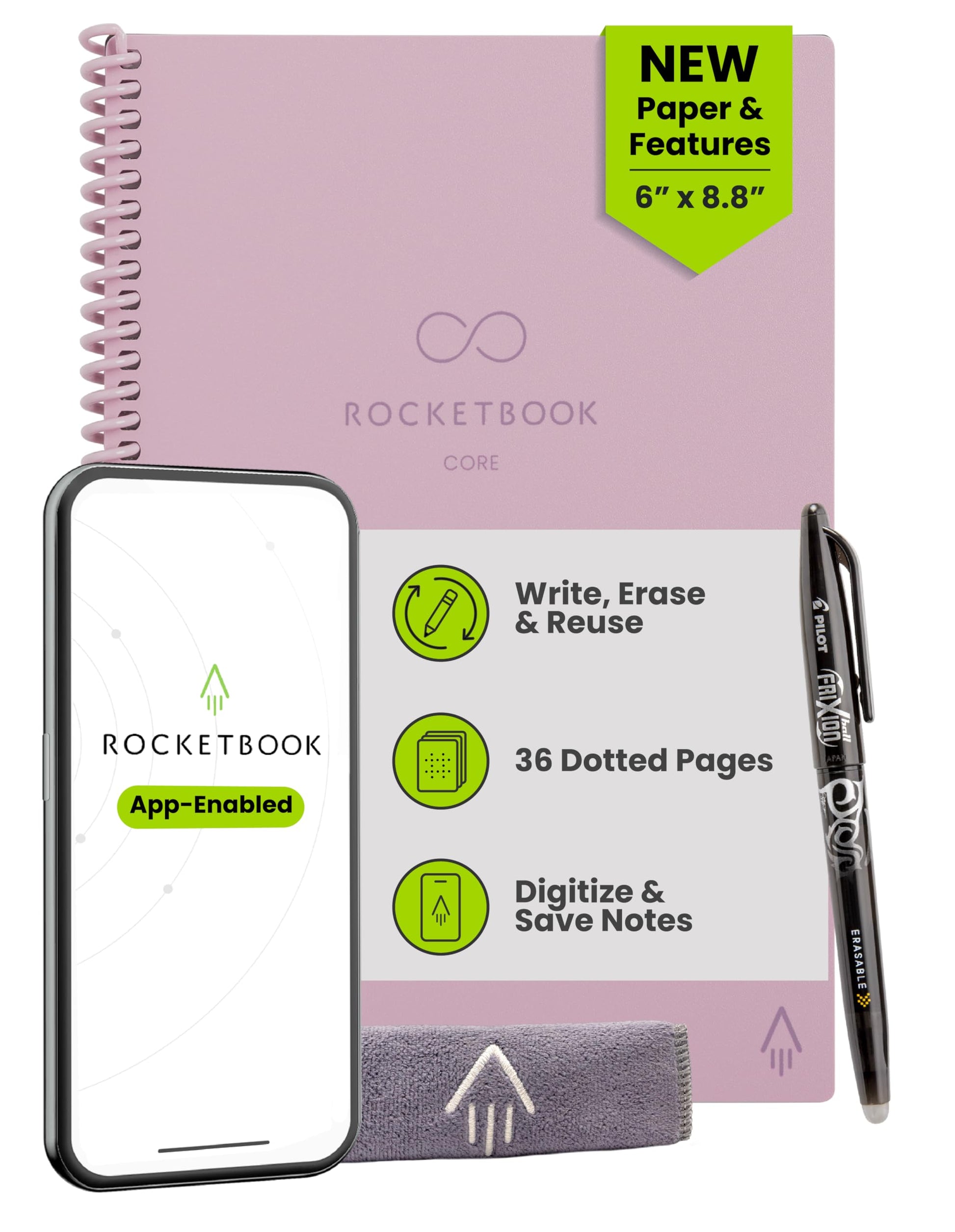 Buy now Rocketbook Core Reusable Spiral Notebook, Letter Size 8.5x11, Black - Dotted Pages, App-Connected, Erasable, Durable Cover, Ideal for School, Work, and Creative Projects at indiglob india