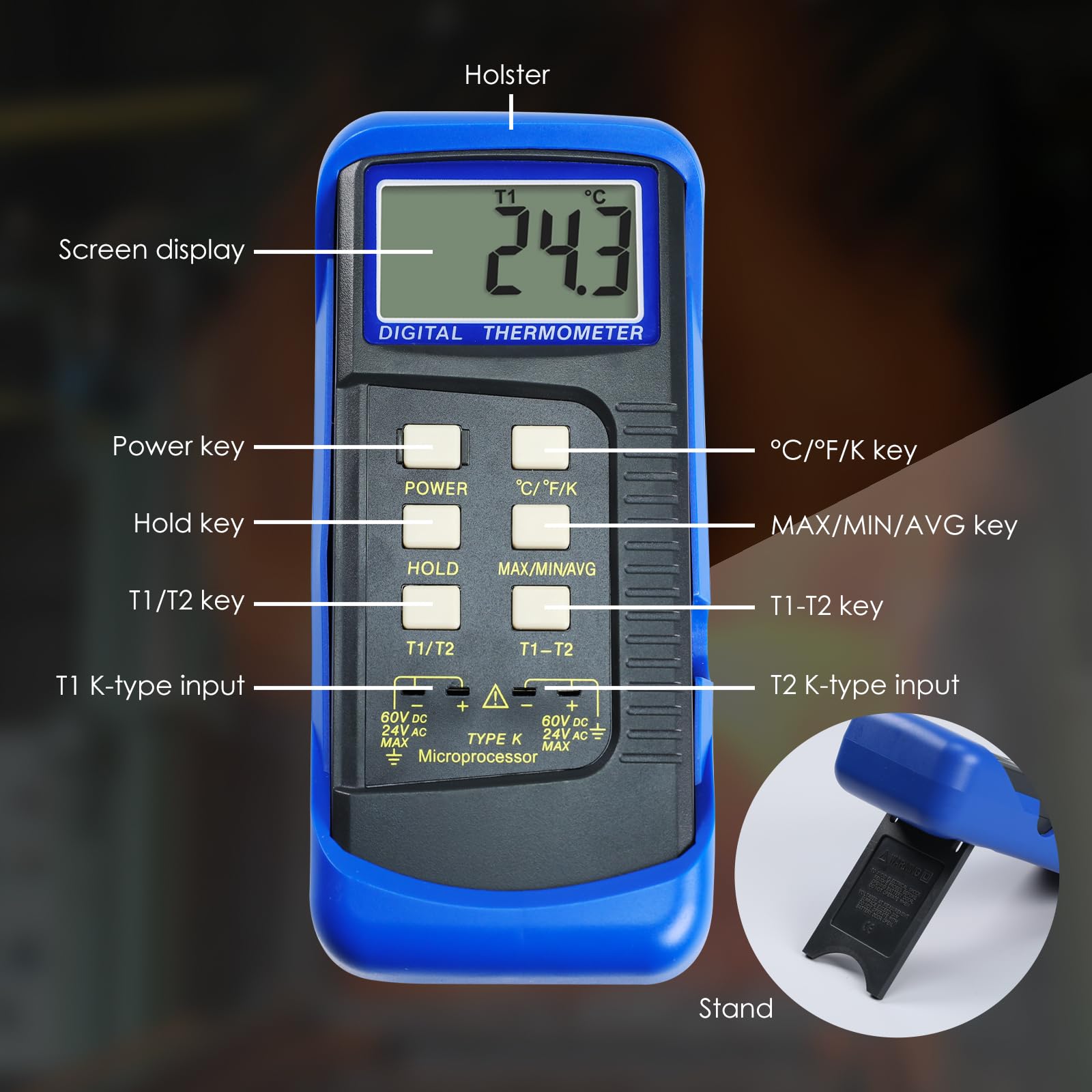 Buy now Thermocouple Thermometer Digital K Type Dual Channel Thermometer HVAC Temperature Meter with 4 Thermocouples, MAX/MIN/AVG Temperature Measurement, -50~1300°C (-58~2372°F) at indiglob india