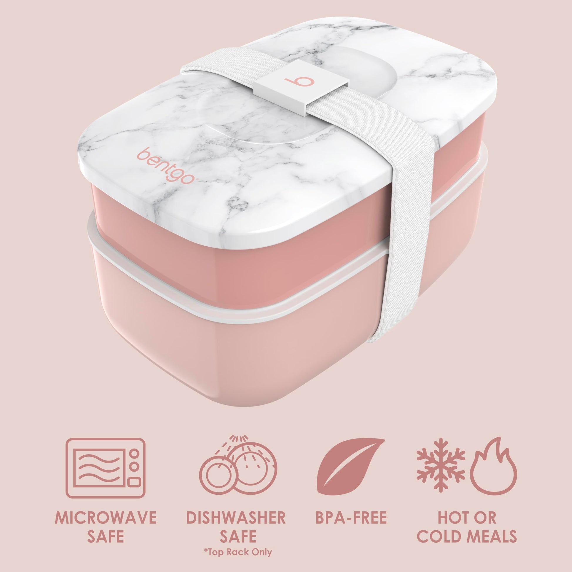 Buy now Bentgo Classic - Adult Bento Box, Stackable 3-Compartment Lunch Box with Removable Utensil Set and Sealing Strap, BPA-Free, Food Container Ideal for Meal Prep, Work, and On the Go (Blush Marble) at indiglob india