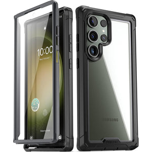 Poetic Guardian Case Compatible with Galaxy S23 Ultra 5G 6.8 inch, Built-in Screen Protector Work with Fingerprint ID, Full Body Hybrid Shockproof Protective Rugged Clear Cover Case, Black/Clear