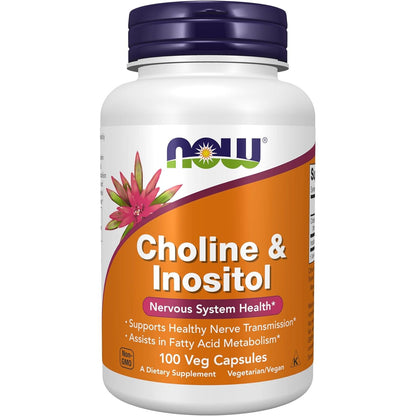 NOW Foods Supplements, Choline & Inositol 500 mg, Healthy Nerve Transmission*, Nervous System Health*, 100 Capsules