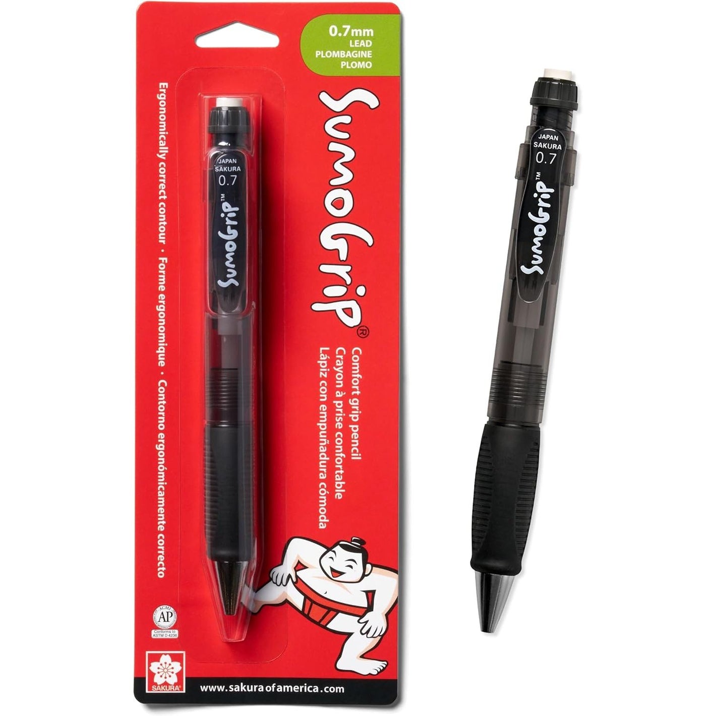 SAKURA SumoGrip Pencil with Comfort Grip - 0.7 mm Ergonomic Mechanical Pencil - Clear Gray