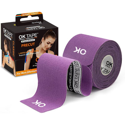 OK TAPE Kinesiology Tape 10 inches Precut, 20 Strips, Cotton Elastic Athletic Tape Latex Free, 2in x 16ft, Black