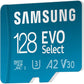 SAMSUNG EVO Select Micro SD-Memory-Card + Adapter, 128GB microSDXC 130MB/s Full HD & 4K UHD, UHS-I, U3, A2, V30, Expanded Storage for Android Smartphones, Tablets, Nintendo-Switch (MB-ME128KA/AM)