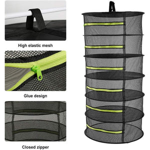6-Layer Herb Drying Rack, 2ft Plant Hanging Mesh Dry Net with Green Zippers and Bonus Hook