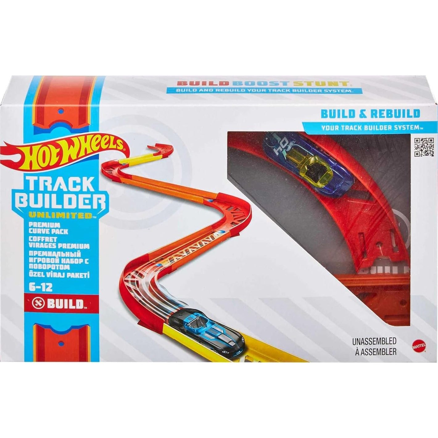 Hot Wheels Toy Car Track Set, Track Builder Unlimited Playset Premium Curve Pack, 16 Component Parts & 1:64 Scale Vehicle